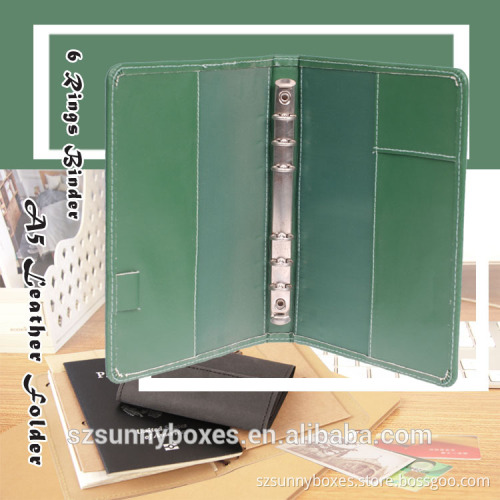 A5 Leather Portfolio Folder Plastic Green PVC 6 Ring Binder Mechanism